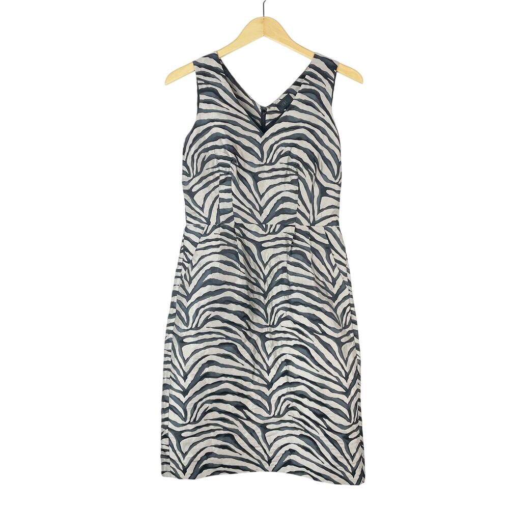Banana Republic Women's Zebra Print Sleeveless Dress Silver Black Size 6 Pockets